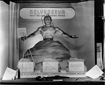 This World War II-era display touts molybdenum’s contribution to the war effort.